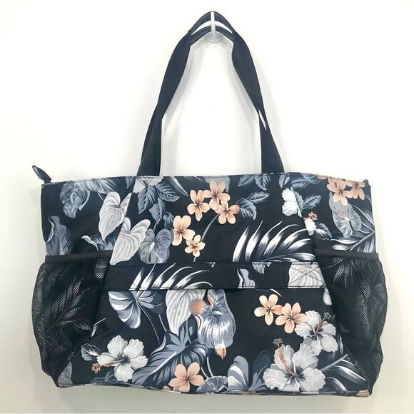 Esvan NEW Black Tropical Print Duffle Tote Beach Gym Bag - Picture 2 of 16